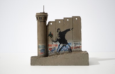 Lot 100 - Banksy (British 1974-), 'Walled Off Hotel - Four-Part Souvenir Wall Section With Watch Tower (Flower Thrower)'