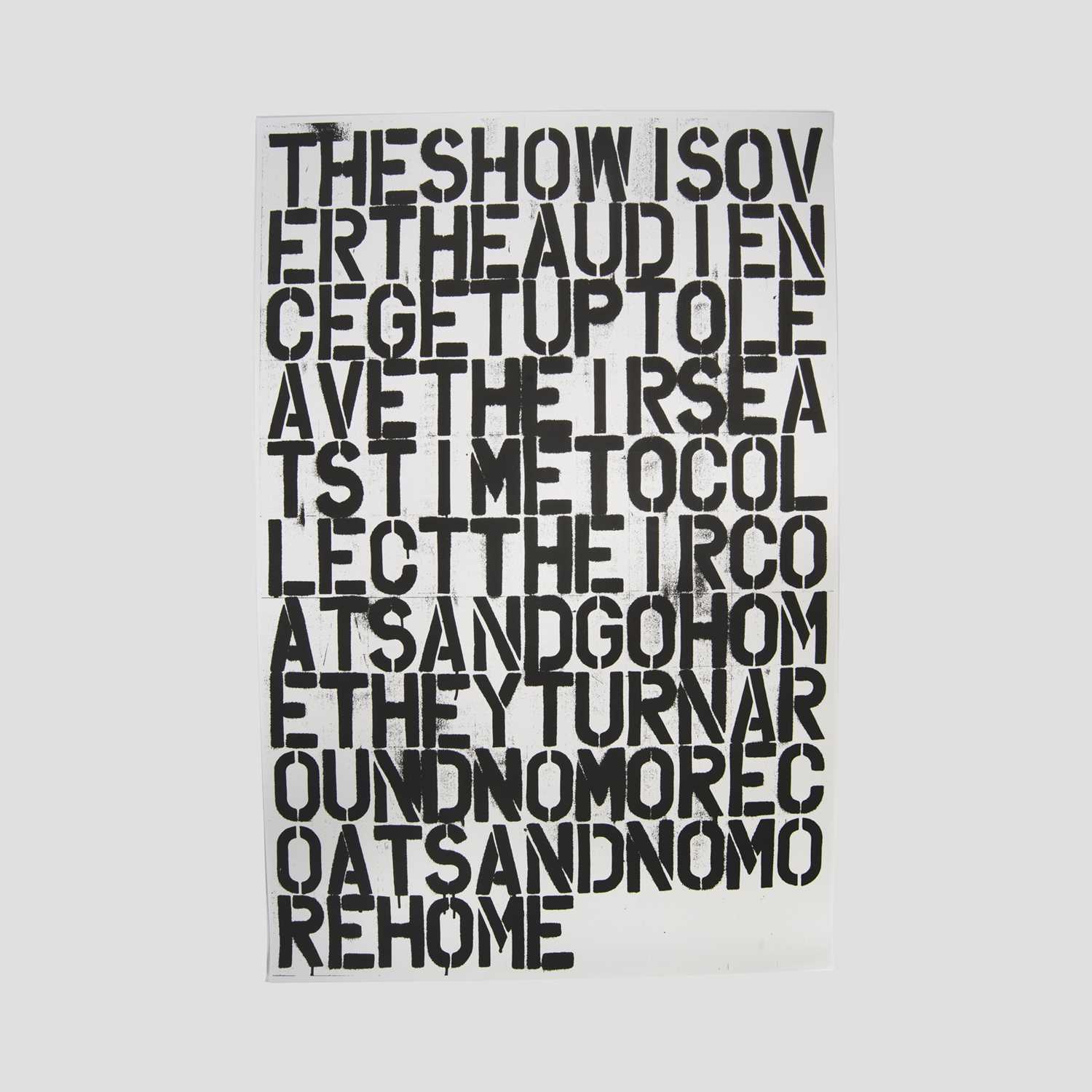 Lot 20 - Christopher Wool & Felix Gonzales Torres (Collaboration), 'Untitled (The Show Is Over)’, 1993