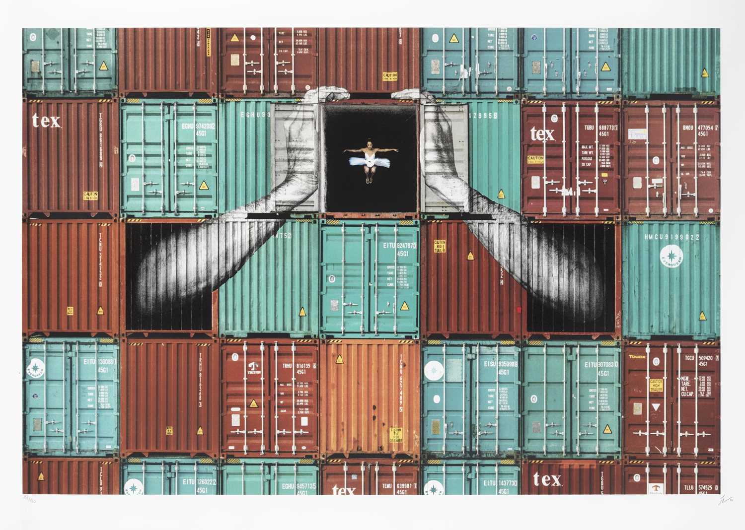 Lot 88 - JR (French 1983-), 'The Ballerina In Containers, Holding Tight, Le Havre, 2021', 2022