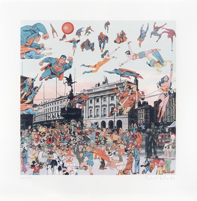 Lot 76 - Peter Blake (British 1932-), 'Piccadilly Circus - The Convention Of Comic Book Characters', 2012