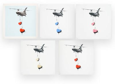 Lot 142 - Martin Whatson (Norwegian 1984), ‘Mini Chinook Hearts (Gold, Pink, Red, Blue & Blue Background)', 2012