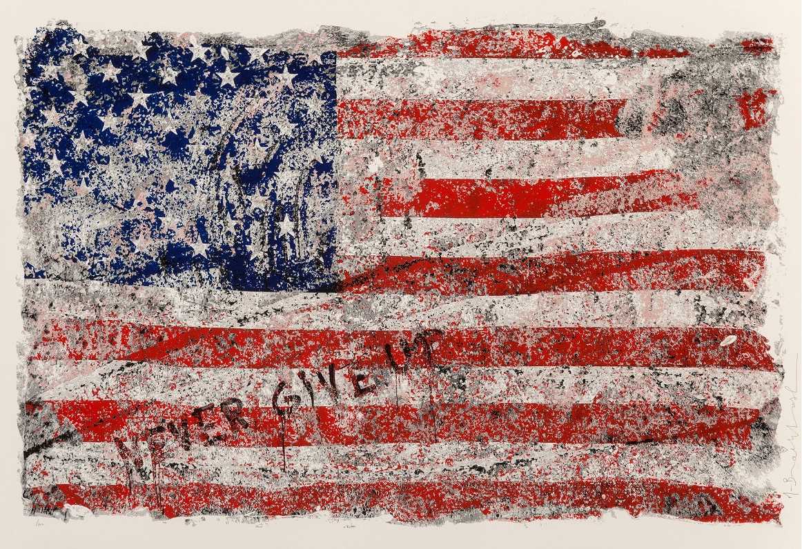 Lot 229 - Mr Brainwash (French 1966-), 'Never Give Up (American Flag)', 2017