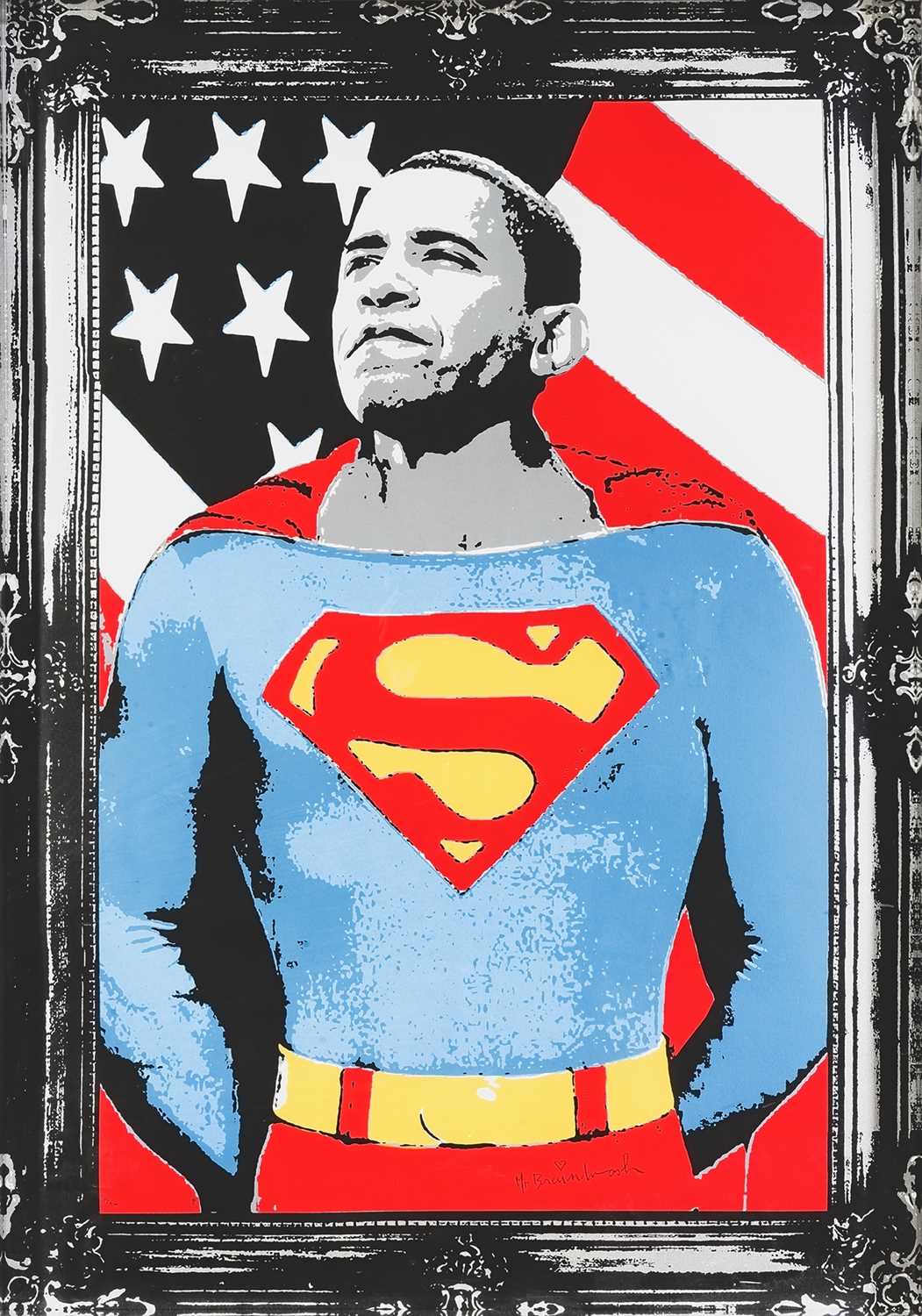 Lot 230 - Mr Brainwash (French 1966-), 'Obama Superman (Silver)', 2009