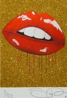 Lot 157 - Sara Pope (British 1971-), 'Obsession & Art Car Boot Fair Lips (Gold)' (Two Works)