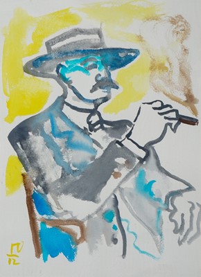 Lot 7 - Billy Childish (British 1959-), 'Self Portrait (Man With Cigar)', 2012