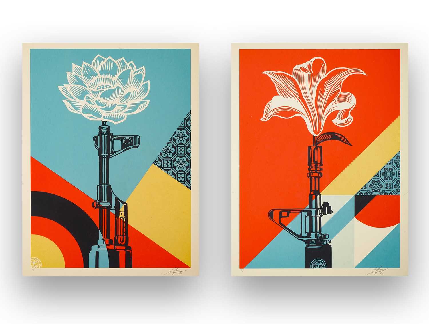 Lot 325 - Shepard Fairey (American 1970-), 'AK-47 Lotus & AR-15 Lily', 2021 (Two Works)