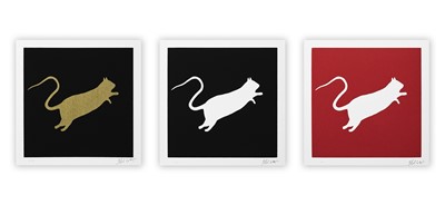 Lot 165 - Blek Le Rat (French 1951-), Rat (Gold on Black, White on Black & White on Red), 2020