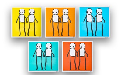 Lot 161 - Stik (British 1979-), 'Holding Hands (Red, Orange, Yellow, Blue & Teal)', 2020