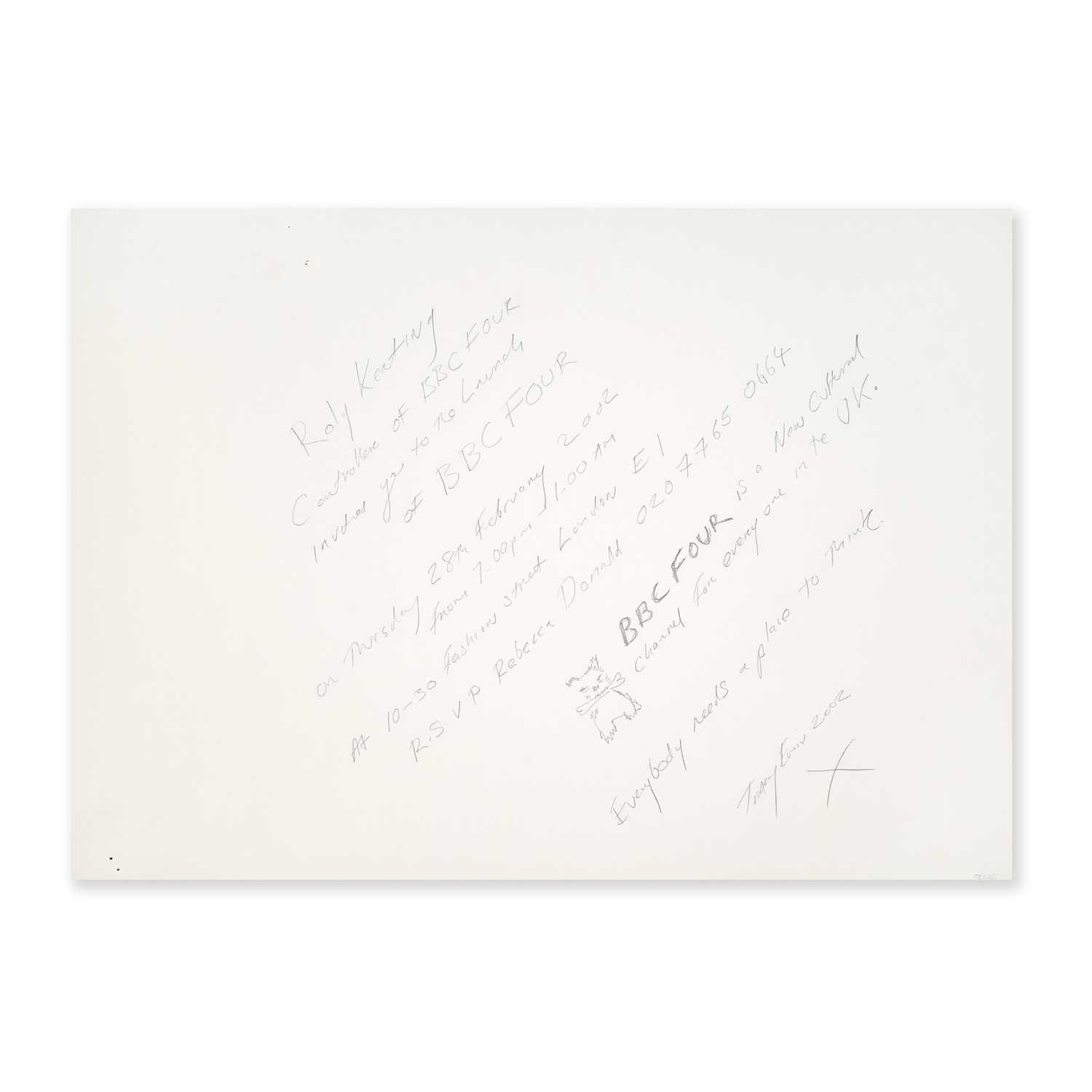 Lot 203 - Tracey Emin (British 1963-), 'BBC 4 Launch Invitation Drawing', 2002