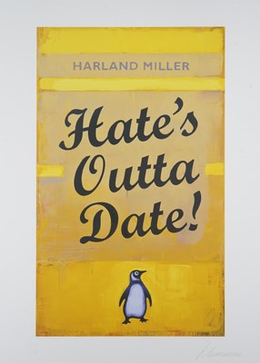 Lot 123 - Harland Miller (British 1964-), 'Hate's Outta Date (Yellow)', 2022