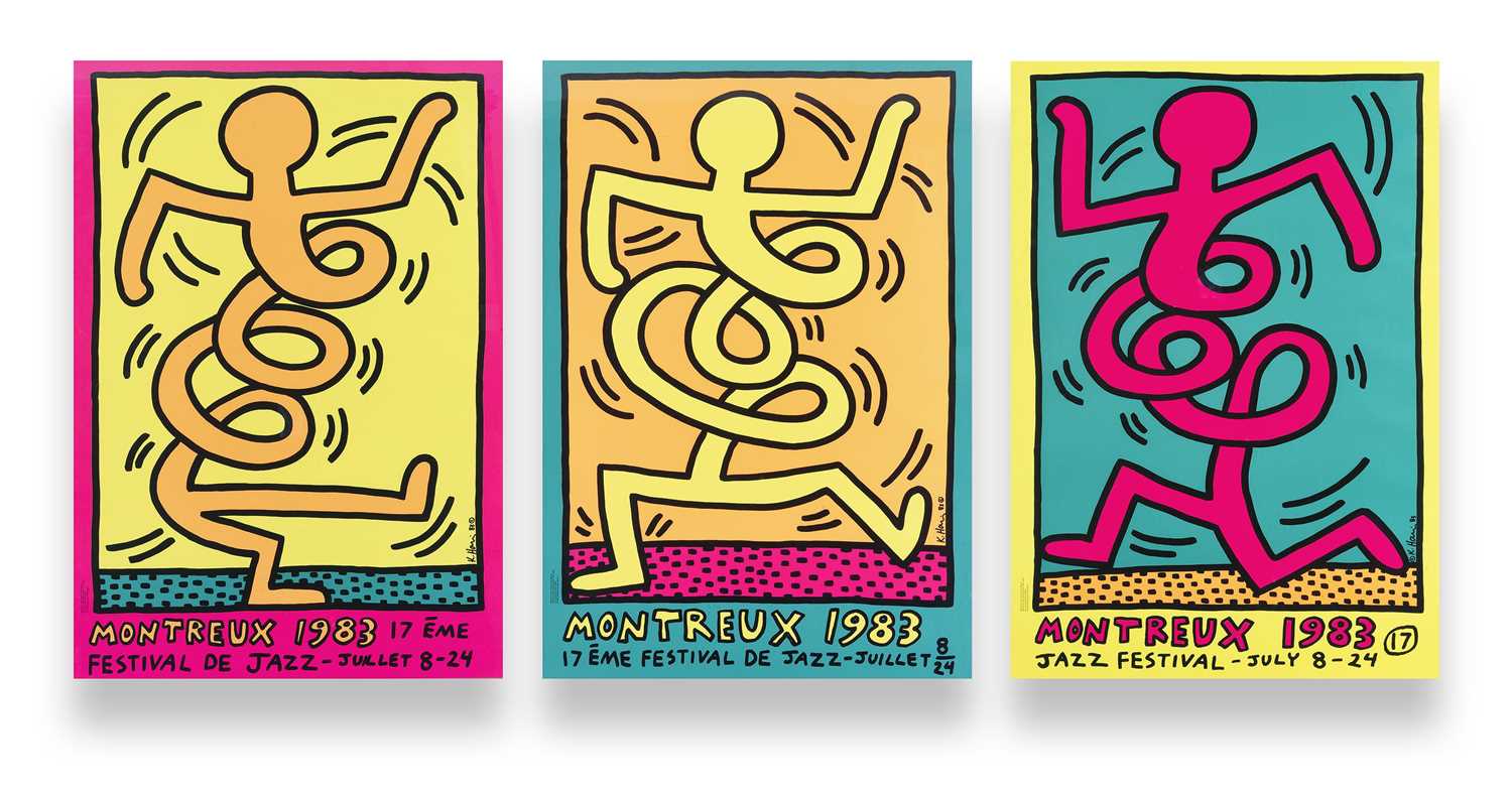 Lot 269 - Keith Haring (American 1958-1990), 'Montreux Jazz De Festival (Green, Pink & Yellow)', 1983