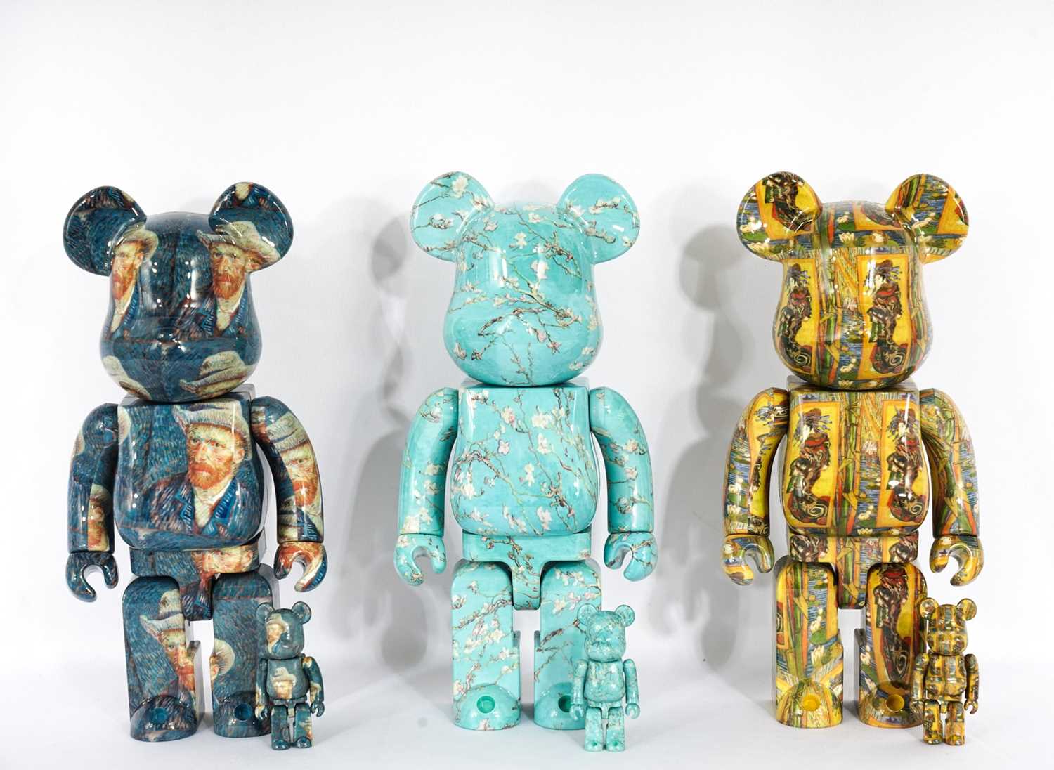 Lot 20 - Bearbrick & Van Gogh Museum, 'Self-Portrait with Grey Felt Hat, Courtesan (after Eisen) & Almond Blossom', (400% & 100%)', 2021