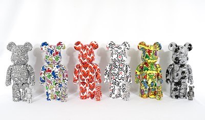 Lot 175 - Bearbrick & Keith Haring 'Haring #1, #4, #5, #6, #8 & Disney Mickey Mouse', (400% & 100%)', 2018-20