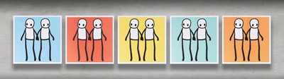 Lot 124 - Stik (British 1979-), 'Holding Hands (Red, Orange, Yellow, Blue & Teal)', 2020