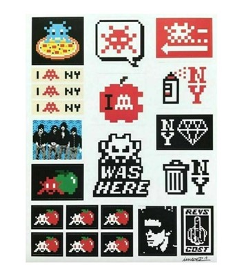 Lot 229 - Invader (French 1969-), 'Space Invader Signed Sticker Sheet Shepard Fairey & Swoon Deluxe Volume 2 Book', 2019