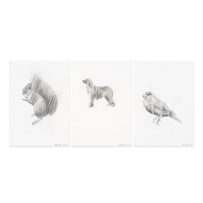 Lot 24 - Charming Baker (British 1964-), 'Bird, Dog & Squirrel Drawings', 2020