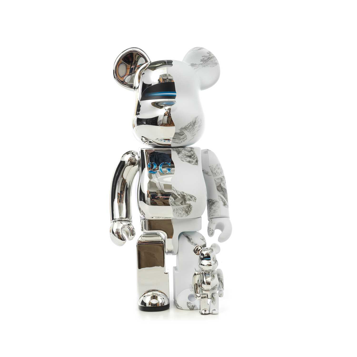 Lot 43 - Daniel Arsham & Hajime Sorayama (Collaboration), 'Be@rbrick Silver (400% & 100%)', 2019