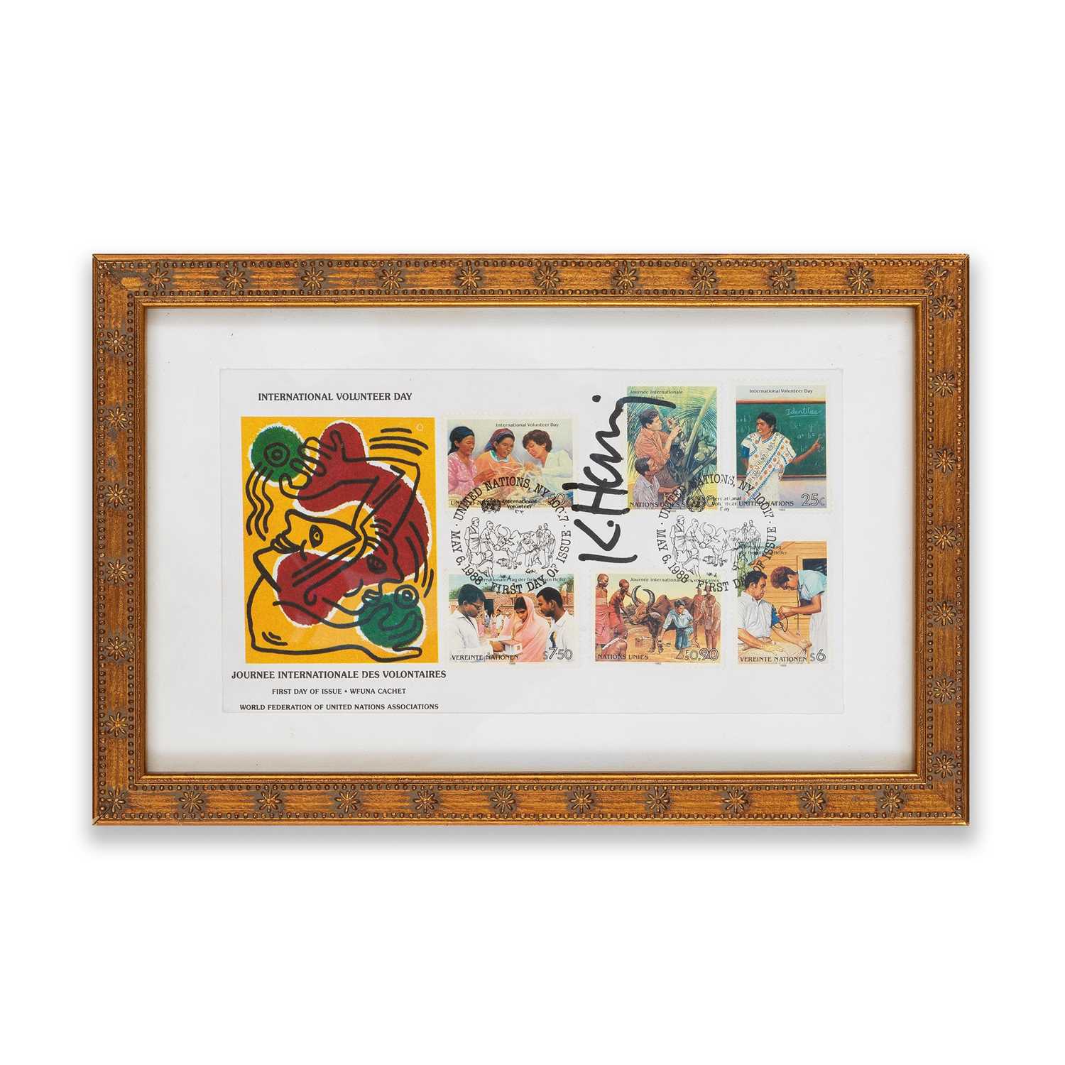 Lot 267 - Keith Haring (American 1958-1990), 'International Volunteer Day (First Day Cover)', 1988
