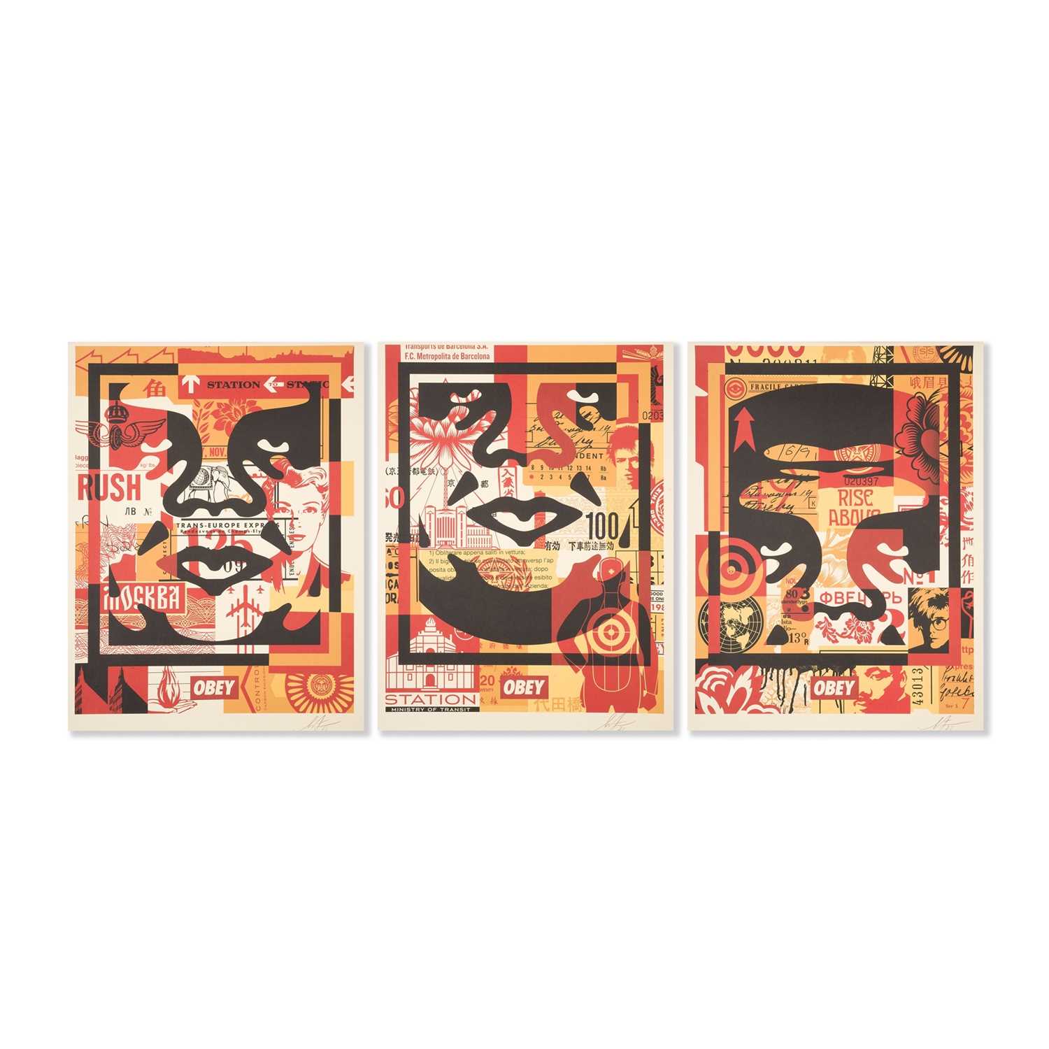 Lot 249 - Shepard Fairey (American 1970-), 'Obey 3-Face Collage', 2023
