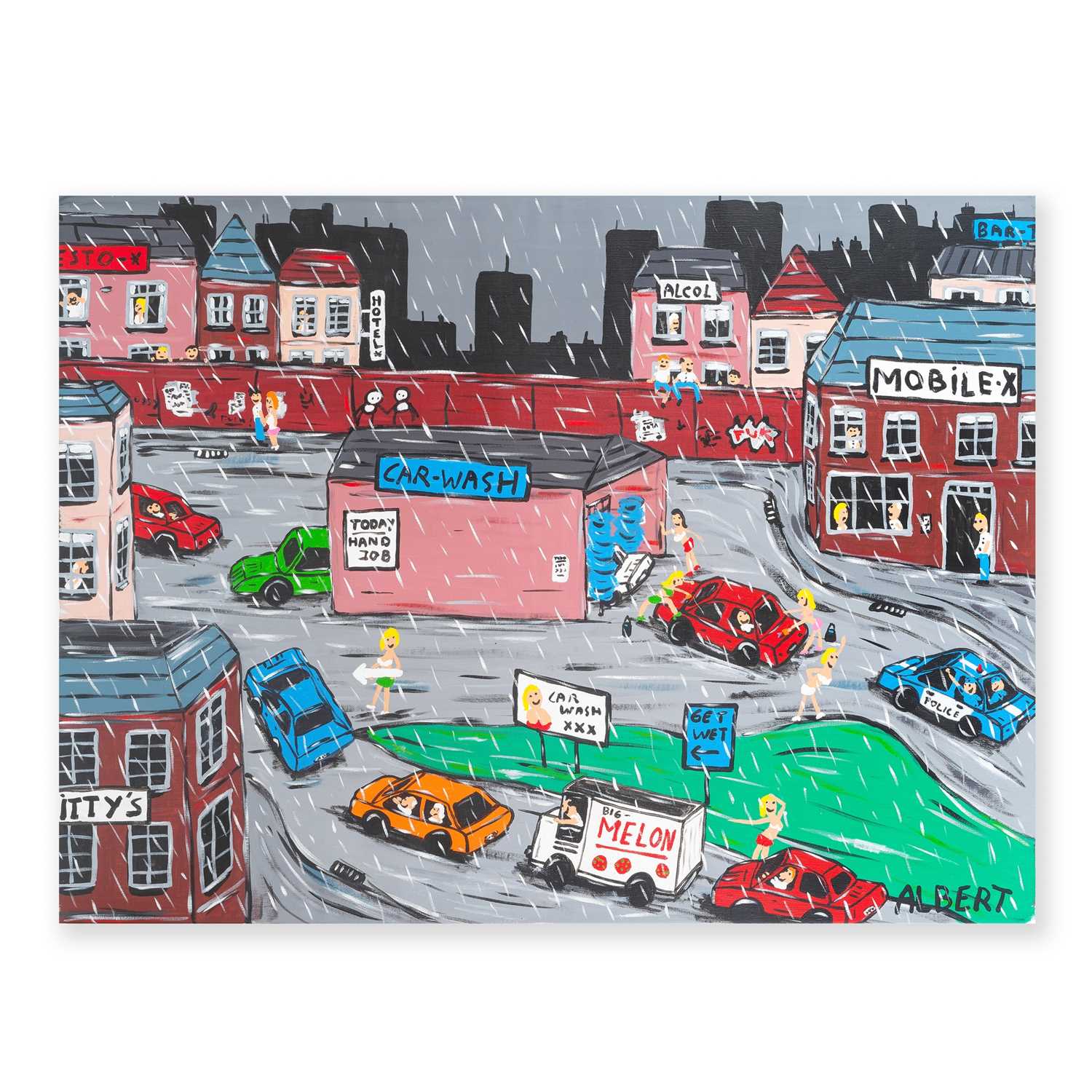 Lot 116 - Albert Willem (Belgian 1979-) 'Rain Or Shine, The Car Wash Remained A Success!', 2021