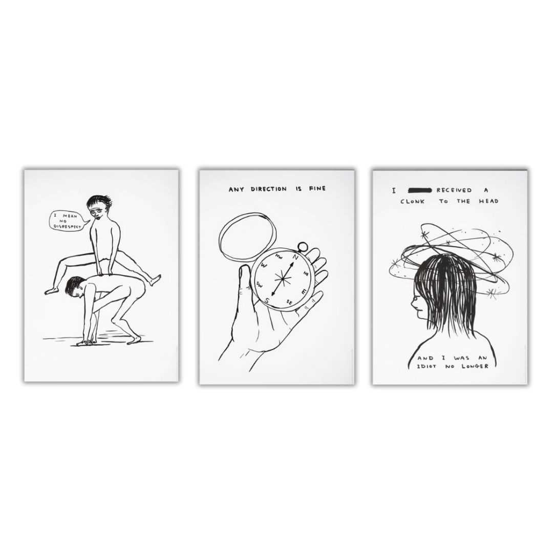 Lot 61 - David Shrigley (British 1968-), 'I Mean No Disrespect, Any Direction Is Fine & I Received A Clonk To The Head', 2022