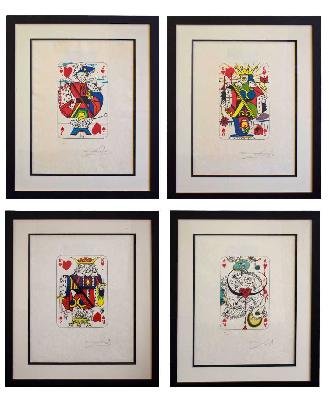 Lot 249 - Salvador Dali (Spanish 1904-1989), 'Playing Cards: Ace of Hearts; King of Hearts; Queen of Hearts; and Jack of Hearts, from Playing-Cards', 1972