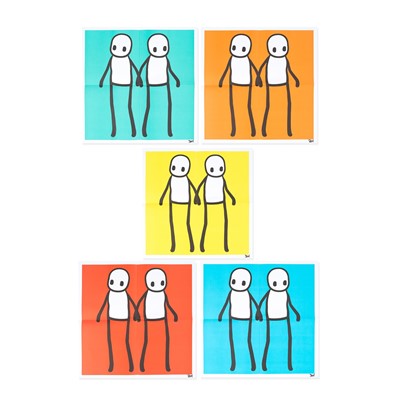 Lot 253 - Stik (British 1979-), 'Holding Hands (Red, Orange, Yellow, Blue & Teal)', 2020