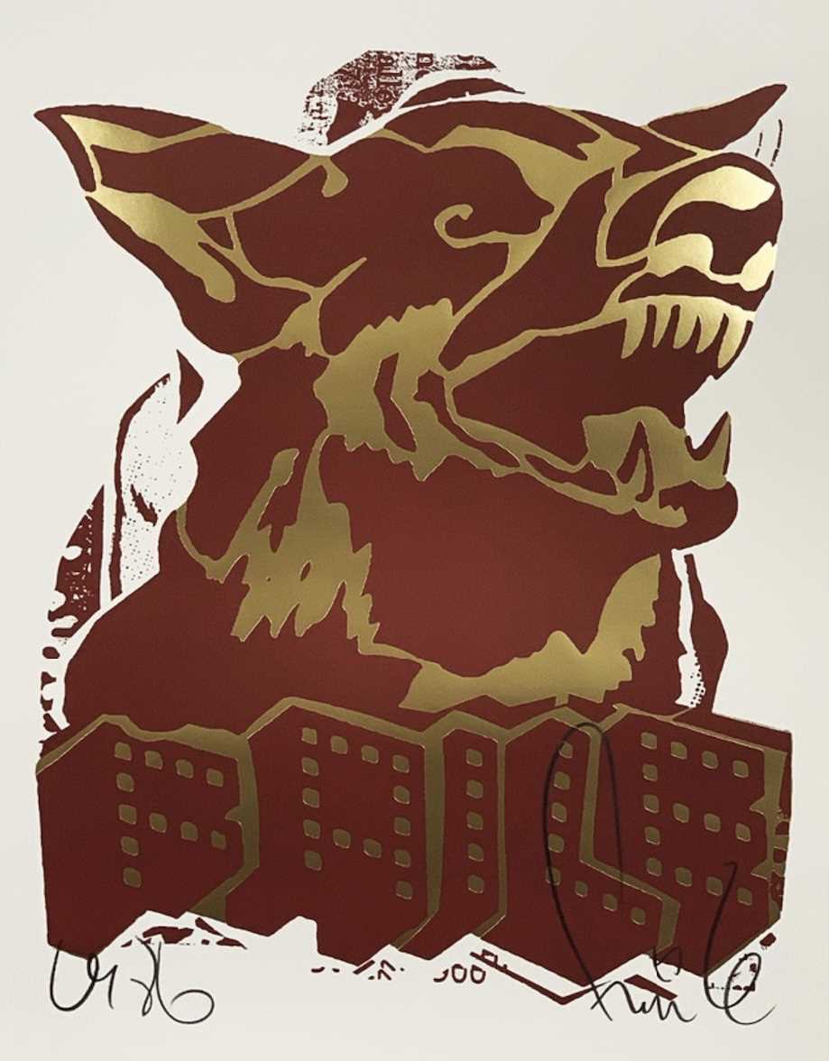 Lot 221 - Faile (Collaboration), 'Faile Dog (Gold/Red)', 2018