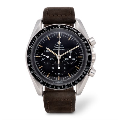 Lot 5 - Omega - a 1970s stainless steel Speedmaster Professional chronograph manual wind wrist watch.