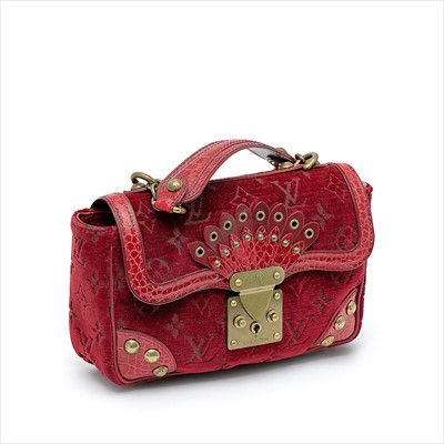 Lot 36 - Louis Vuitton - a limited edition monogrammed red velvet and crocodile skin Irvine handbag.