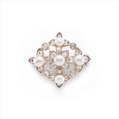 Lot 63 - An early 20th century bouton pearl and diamond brooch.