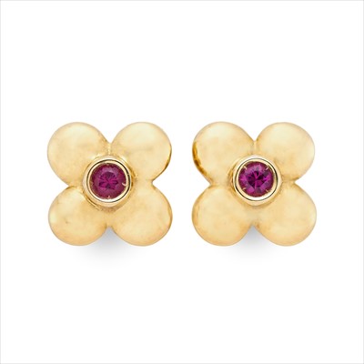 Lot 50 - A pair of 18ct gold ruby stud earrings.