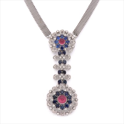 Lot 33 - A diamond and gem-set pendant necklace.