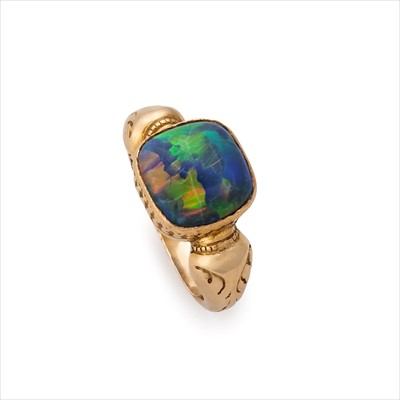 Lot 91 - A black opal ring.