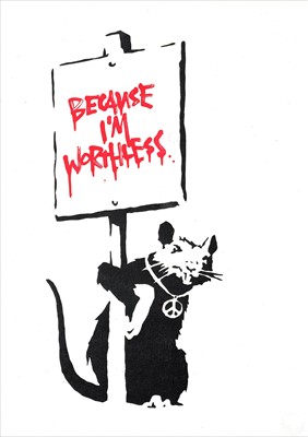 Lot 366 - Banksy (British b.1974), 'Because I'm Worthless (Red)', 2004