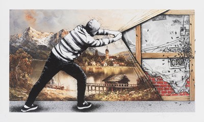 Lot 316 - Martin Whatson (Norwegian 1984-) & Pez (French), 'Behind The Curtain (The Wall)', 2018