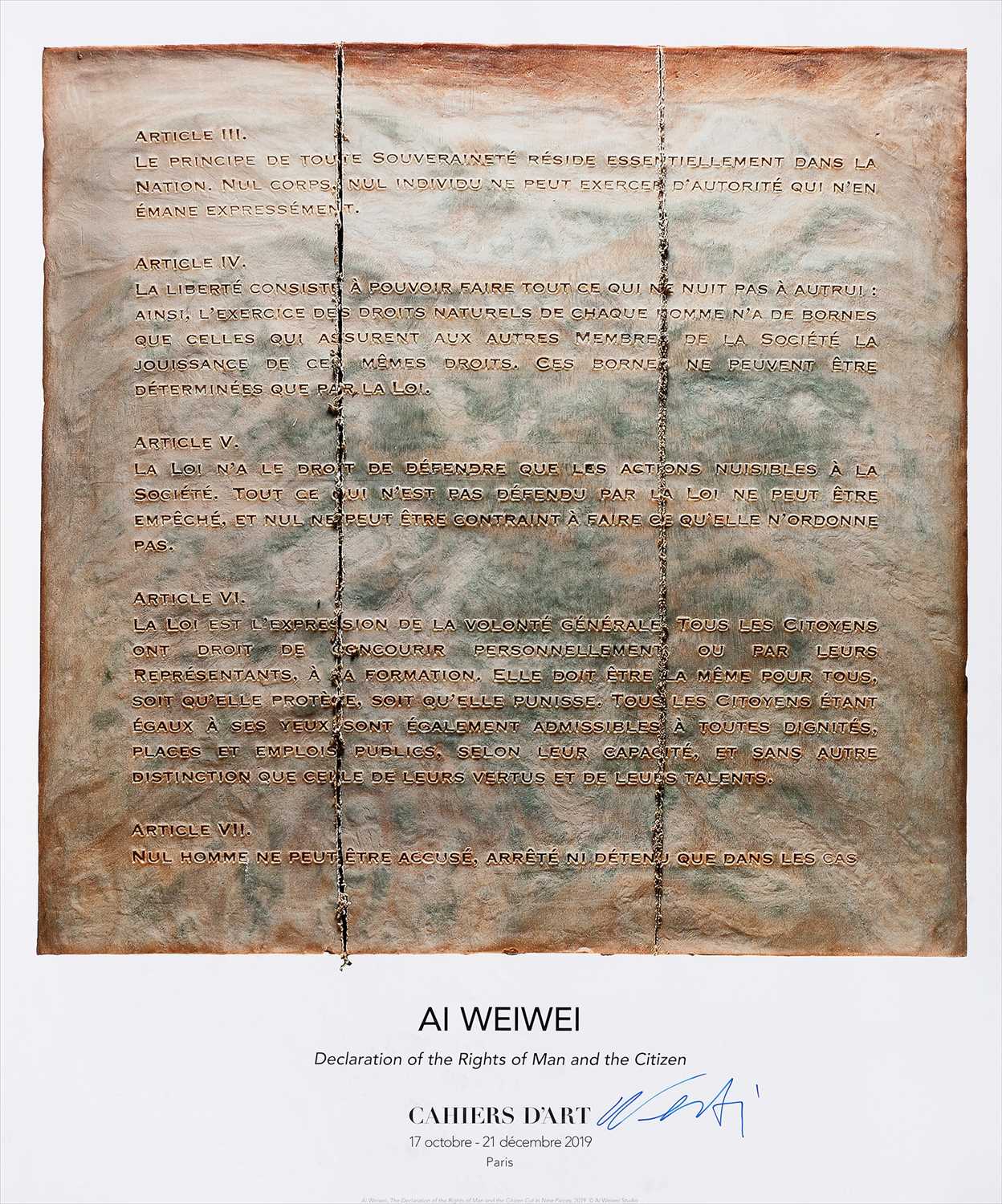 Lot 1 - Ai Weiwei (Chinese 1957-), 'Declartion Of The Rights Of Man And The Citizen', 2019