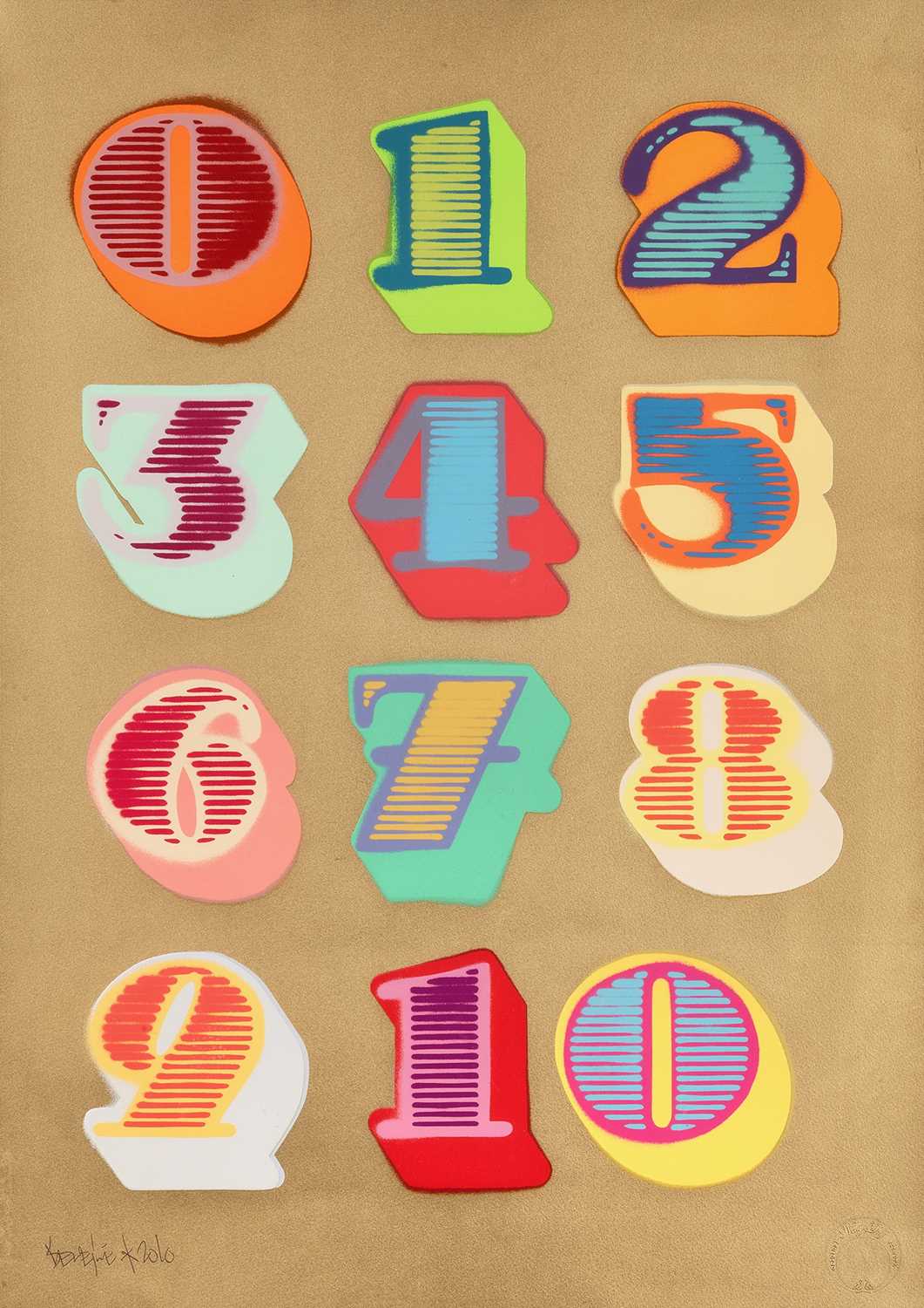 Lot 87 - Ben Eine (British 1970-), ‘Shutterfont Numbers (Gold)’, 2010