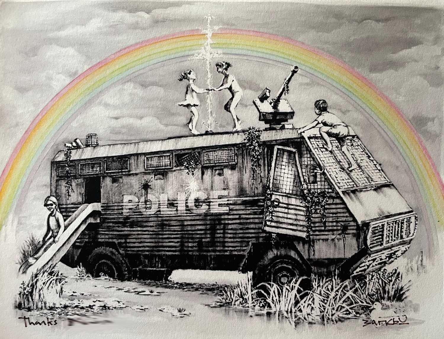 Lot 70 - Banksy (British 1974-), ‘Police Riot Van (Dismaland Gift Print)’, 2015