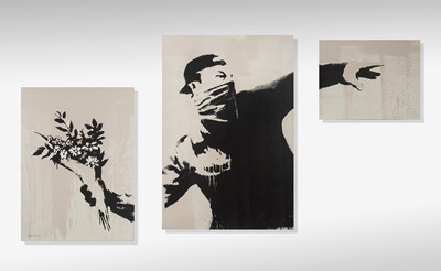 Lot 224 - Banksy (British 1974-), 'Thrower (Grey)', triptych, 2019