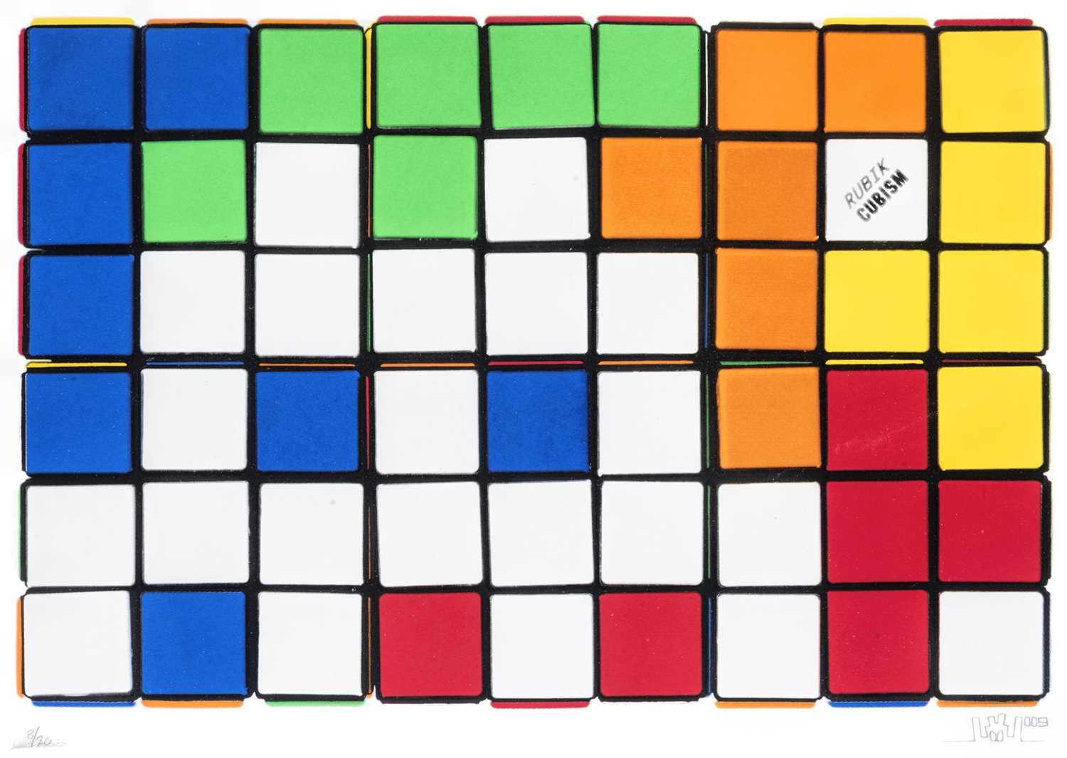 Lot 92 - Invader (French 1969-), '6 Cubes (Orange & Yellow)', 2010
