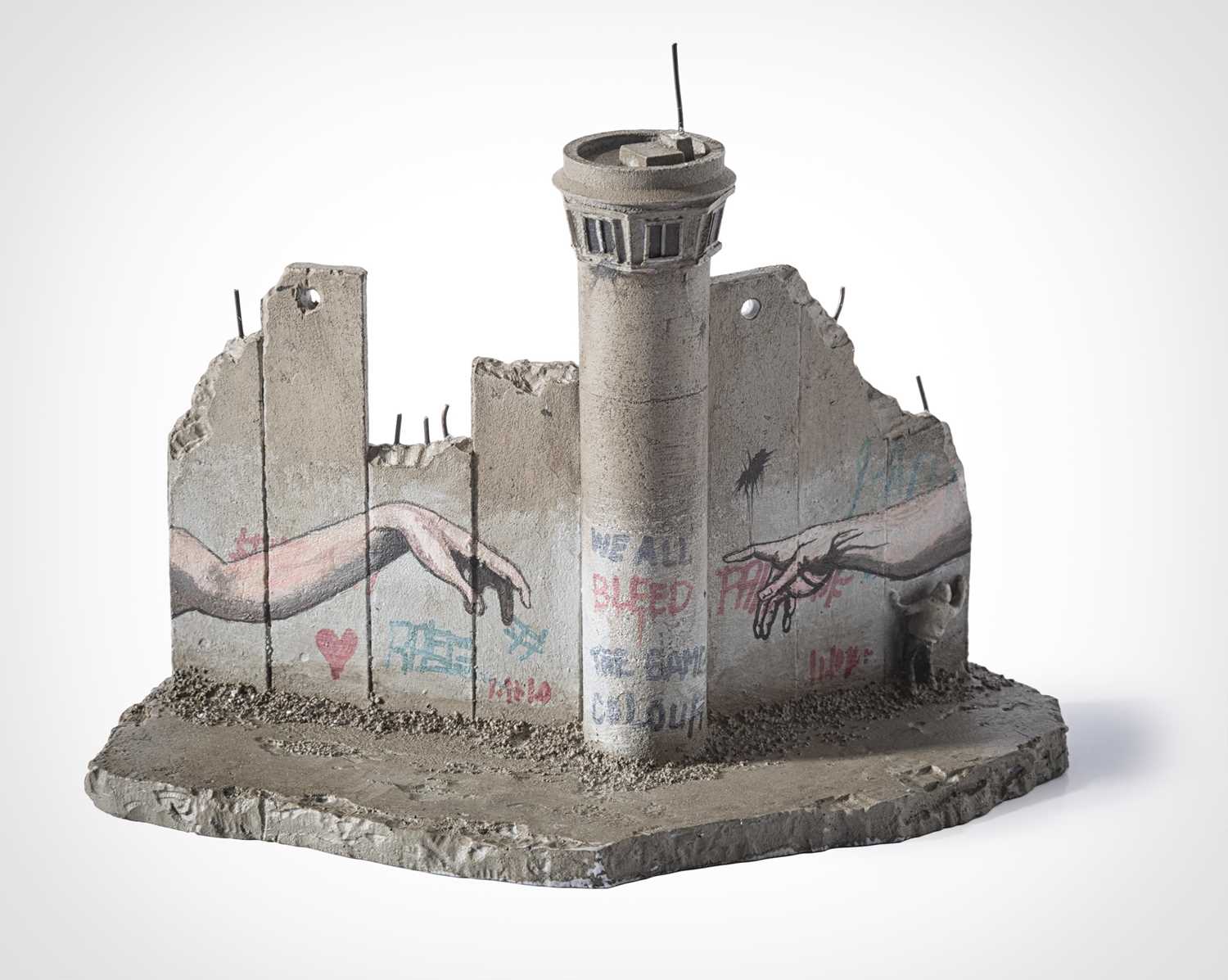 Lot 60 - Banksy (British 1974-), Walled Off Hotel, Deafeated - Eight-Part Souvenir Wall Section With Watch Tower (The Creation Of Adam)