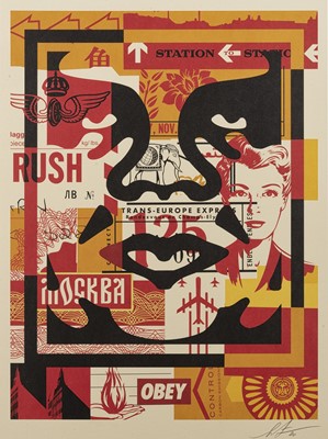 Lot 113 - Shepard Fairey (American 1970-), 'Obey 3-Face Collage', 2020 - Triptych