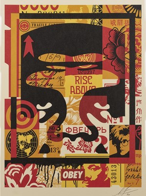 Lot 113 - Shepard Fairey (American 1970-), 'Obey 3-Face Collage', 2020 - Triptych