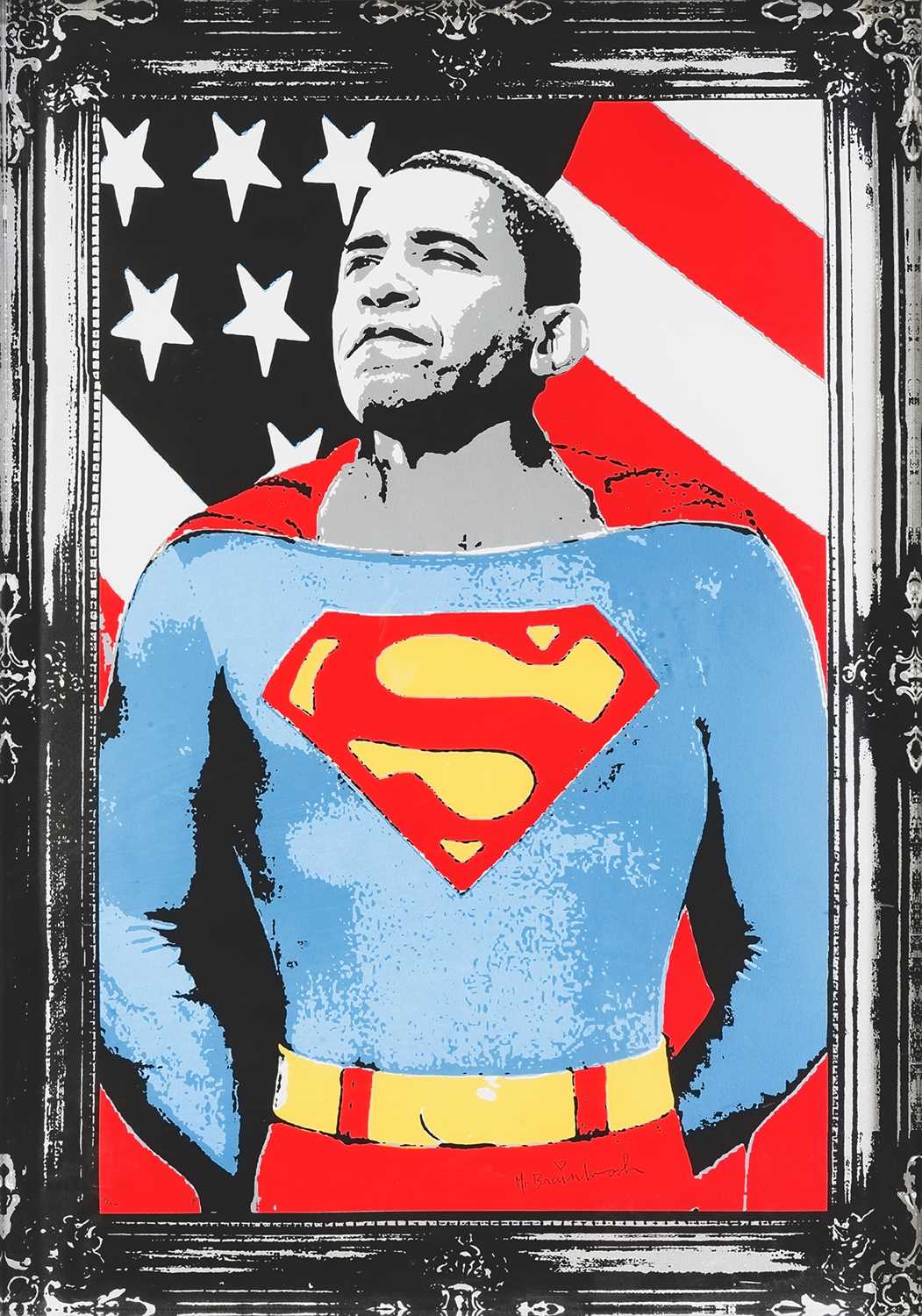 Lot 117 - Mr Brainwash (French 1966-), 'Obama Superman (Silver)', 2009