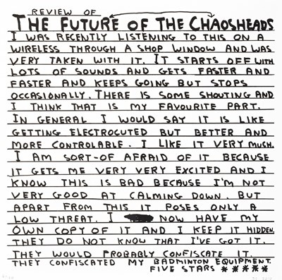 Lot 61 - David Shrigley (British 1968-), 'The Futureheads - Chaos' 2010