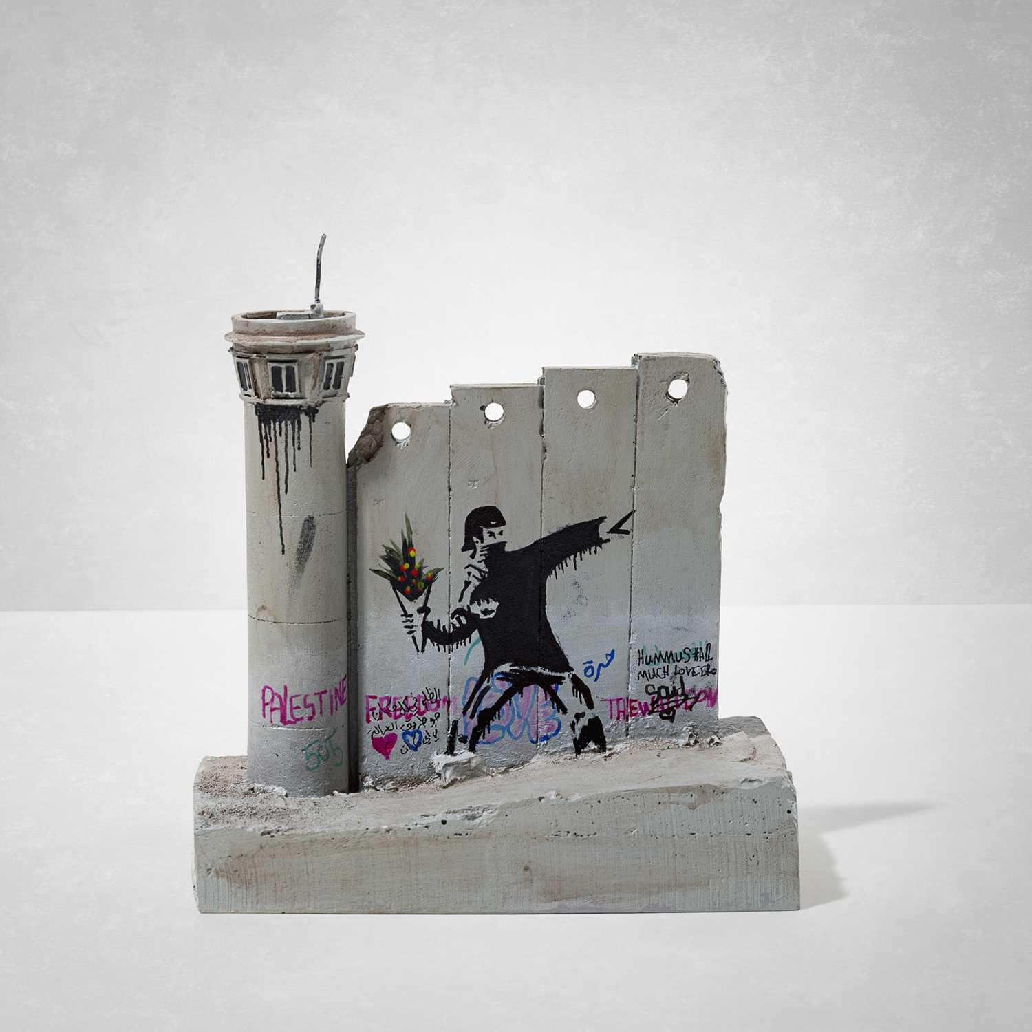 Lot 16 - Banksy (British 1974-), 'Walled Off Hotel - Four Part Souvenir Wall Section With Watch Tower (Flower Thrower)'