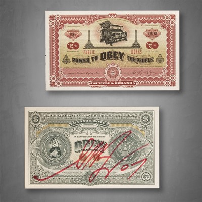 Lot 208 - Shepard Fairey (American 1970-), 'Fear Of A Black Planet & E Pluribus Venom Currency', 2016/2007